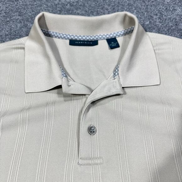Perry Ellis Cream Striped Knit Short Sleeve Collared Polo Shirt Size XL - Picture 2 of 6